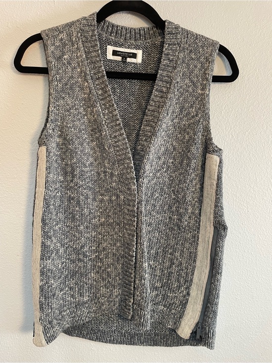 Lafayette 148 New York Sweaters - Lafayette 148 New York Gray/Blue Cotton Knit Side Zip Sweater Vest Small